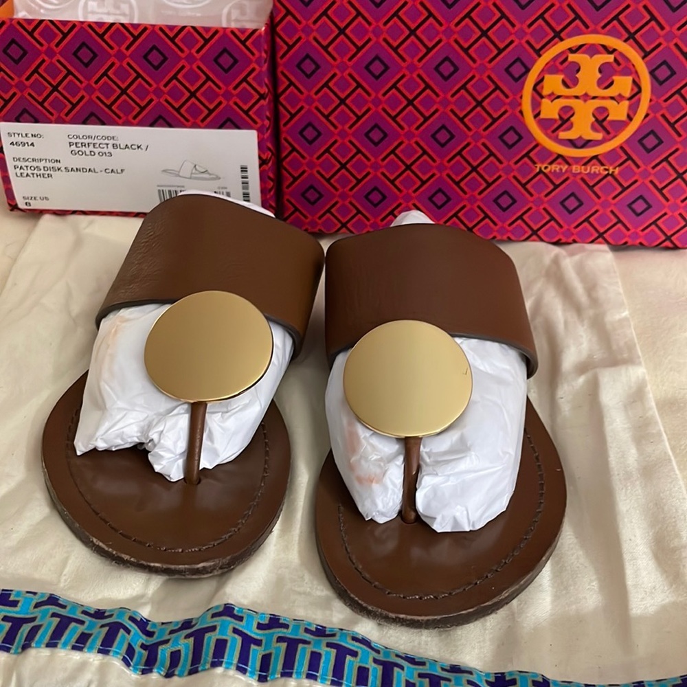 Tory Burch disc sandal Leather color w dustbag and box